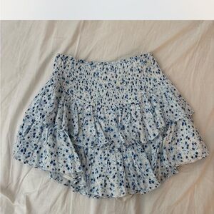 Chic Blue Floral Ruffle Mini Skirt
